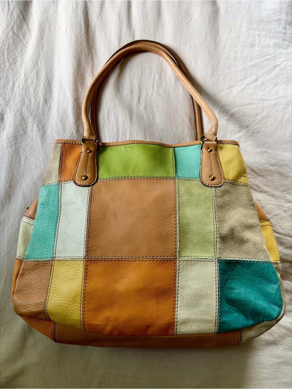 Gorgeous Possibly Vintage Colorful Genuine Leather Patchwork Tote Bag